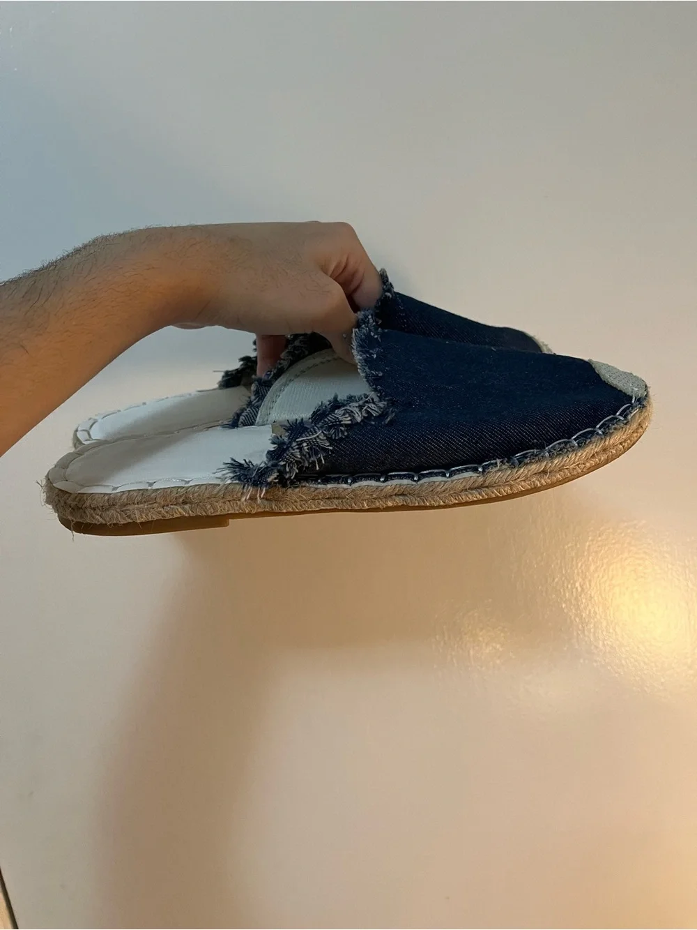 Frayed Denim Slip-On Espadrille Slides - Size 7.5